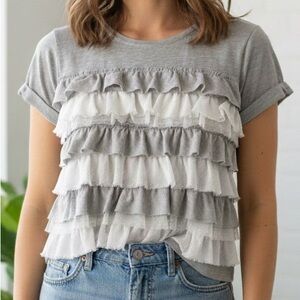 😍2/$20 NWT Hollister Sz S Boxy Ruffle Front Short Sleeve T-Shirt Tee